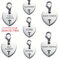 1PC Heart Medical ID Pendant, Stainless Steel Allergy Alert Keychain, Multiple Emergency Charms for handbag Diabetes Medical Tag