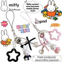 Miffy Rabbit Secondary Creative Cartoon Retro Keychain Mobile Phone Chain Anime Peripheral Punk Backpack Decorative Pendant Gift