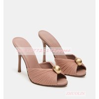 Summer Golden Button Sandals Slippers Fashion Open Toe Slip On Slippers Elegant Party Outerwear Evening High Heels Summer 8/10CM