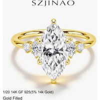 GRA Certified 2CT Marquise Cut Moissanite Ring Solid 14K Gold Filled Non Tarnish Diamond Wedding Rings for Women High Quality