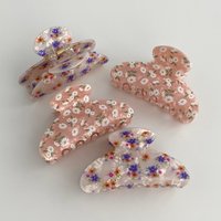 1PC Floral Print Acrylic Hair Claw, Cute Daisy Pattern Jaw Clip, Non-slip Hair Accessory For Women Daily Use