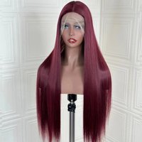 Long Bone Straight Synthetic Front Lace Wigs Burgundy Straight Wig For Women Middle Part High Temperature Fiber Hair Human Hair