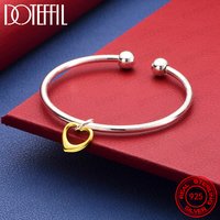 925 Sterling Silver Gold Heart Cuff Bangle Bracelet For Man Woman Wedding Engagement Fashion Charm Party Jewelry