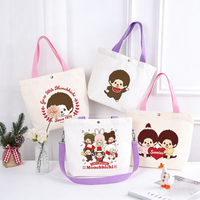 Monchhichi Cloth Bag Portable Cute Female Tote Bags Printing Canvas Handbag Cartoon Phone Pouch Convenient Casuals Shopping Sack