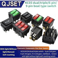 1pcs KCD3/4/8 Dual 6-Pin/Triple 9-Pin 2/3-Speed Power Switch Button, Red/Green Light ON-OFF-ON Electric Wok Switch 15A 250v 20A