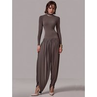 Mozision Long Sleeve Draped Sexy Jumpsuit Women Overalls Autumn Winter New Patchwork Solid Turtleneck High Waist Slim Jumpsuis