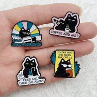 4pcs European and American retro creative hip-hop personality cartoon black cat series styling metal brooch versatile bag clothi