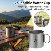Ultralight Titanium Cup Camping Mug Foldable Handle Water Bottle Coffee Beaker For Outdoor Hiking Picnic Backpacking 1PC