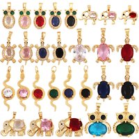 Fashion Snake Elephant Owl Tortoise Animal Jewelry Findings,18k Gold Inlaid Rainbow Zirconia Charm Necklace Pendant Supply L39