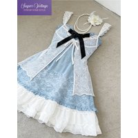 Japanese Sweet Vintage Blue 2 Piece Set Women Slim Cardigan with Lace Cami Dress Summer Kawaii Harajuku Fashion Chic Outfits