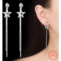 925 Sterling Silver New Lady's Fashion Jewelry Crystal Zircon Long Chain Star Drop Earrings XY0038