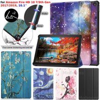 For Amazon Fire HD 10 7th 9th Gen Case 2017 2019 10.1'' PU Leather Stand Cover Sleep/Wake Shockproof Kindle Fire Tablet Funda
