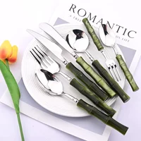 Imitation Bamboo Handle Cutlery Set 304 Stainless Steel Dinnerware Luxury Knife Cake Fork Coffee Spoon Flatware Silverware Set