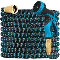 qw30.48meter Heavy-Duty Expandable Garden Hose With 8-Function High-Pressure Spray Nozzle, 1/2 Solid Brass Fittings, Leakproof Design, Durable Rubber Material, Perfect For Cleaning, Forestry, And