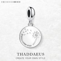 Dandelion Wishes Come True Pendant Dangle Charm Women Fine Jewelry Trendy Gift in Real 925 Sterling Silver