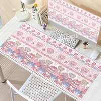Cute Bear Desk Pad Pink Cake Strawberry Mouse Pad Office Girl Lolita Large Desk Mat Non-Slip Rubber XXL PC Desk Accessories Pads