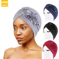 New Flower Decoration Turban Solid Color For Women Fashion Hair Wear Head Wrap Ladies Headwear Cancer Hats India Cap Bandana