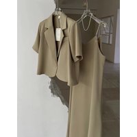 Summer Casual Loose Fit Suit Jacket And Halter Dress Two Piece Set High End Feelings Cotton Blend Fashion Ensemble