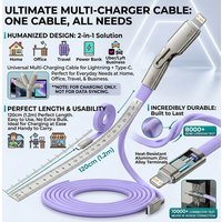 240W PD 2 in 1 Type-C Cable USB-C TO Type C/Lightning Fast Charging Cable For iPhone 16 15 14Pro Max iPad Xiaomi Huawei PD Cable