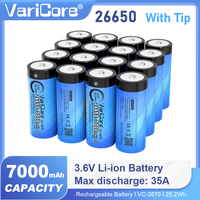 VariCore 3.7V 7000mA 26650 Lthium Rechargeable Battery 35A Discharge with Tip(No PCB)for Strong Light Flashlight Headlight