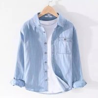 New 2026 Men's Casual Cotton Denim Shirt Long Sleeve Wear Resistant Dirt Proof Spring Autumn Wear for Work Loose Fit Style