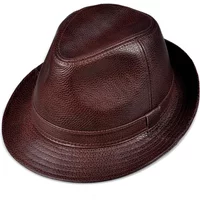 New 2025 Man High Quality Genuine Leather Formal Hat Jazz Gentleman Cow Skin Short Brim Black/Brown Top Hat Male Shows Perform