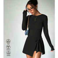 Women Yoga Short Sports Jumpsuit Long Sleeved Sarong Wrap Skirt Gym Clothes One-piece Suit Female Outdoor Recreation Bodysuits