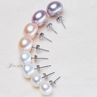 Real Freshwater Natural Pearl Stud Earrings Women,White 925 Silver Pearl Earring Jewelry Wife Mother Birthday Gift Black