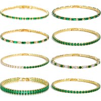 Luxury Emerald Cubic Zirconia CZ Tennis Bracelets for Women 18K Gold Plated Charm Green Female Bangles Wedding Jewelry Gift