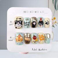 10 Pcs Cute Cat 3D Funny Cartoon Cat and Brown Tones Lovely Rabbit Press on Nails Girls Wearable Nail Patch Popular Nail Art