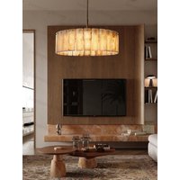 Elevate Your Living Room With Our LED American Marble Chandelier High-end Alabaster Pendant Light Brass Chrome Dimming Function