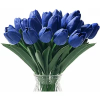 Artificial Flowers Tulips Real Touch 20Pcs Fake Blue Flowers Arrangement for Home Decorations Wedding Decor
