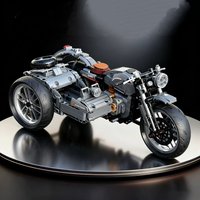 Sidecar Motorcycle Building Blocks, Technic Retro Trike Model, DIY Assembly Bricks, STEM Toy for Collectors