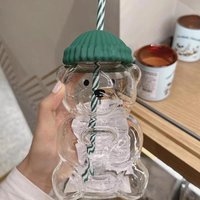 With Straw Transparent Creative Milk Coffee Water Cups 550ML Cartoon Bear Shaped Coffee Mug Cute Bear Mug PET Plastic Cup