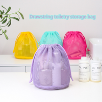 Honeycomb Mesh Drawstring Storage Pouch Quick Dry Drain Portable Travel Shower Swimming Makeup Cosmetic Wash Organizer Bag