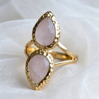 Elegant Luxury Waterdrop Pink Synthetic Opal Golden Promise Ring Women's Fashion Delicate Wedding Engagement Jewelry Accessories