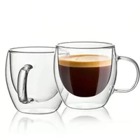 1/2pcs 250ml Double Wall Transparent Glass Coffee Cup With Handle Double-Layer Heat Insulation High Temperature Juice Milk Cup