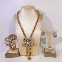 Women Jewelry Set Flower Shape Crystal Necklace Earrings Bracelet Ring Gift Party