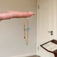 18K Gold-Plated Lucky Four-Leaf Flower Zircon Bracelet For Women Exquisite Versatile Daily Adjustable Stackable Bracelet Jewelry