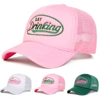 Unisex DAY DRINKING Letter Embroidery Baseball Net Caps Spring Summer Outdoor Sunscreen Hat Adjustable Casual Trucker Hats
