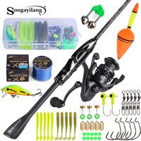 Sougayilang Fishing Rod Reel Combo Full Kit with Line Lures Accessories Solid Tip Carbon Rod & Reel Set for Freshwater Saltwater