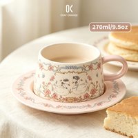 Vintage Pink Swan Ceramic Coffee Cup Saucer Set 270ml 9.5oz Floral Porcelain Tea Cup Aesthetic Gift for Women Her