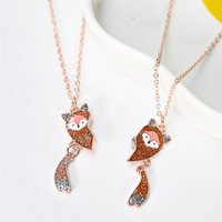 2Pcs/Set Cute Fox Pendant Necklace For Men And Women Fashion Heart Animal Pattern Collar With Magnet BFF Necklace Accessories
