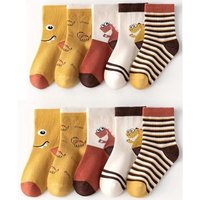Boys Cartoon Dinosaur Socks 5 Pairs – Comfortable Mid-Calf, Four Seasons Kids Socks