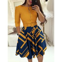 Casual O-neck Long Sleeve Dress Office Lady Spring Autumn Fashion Elegant Striped Print Pleated Dresses For Women 2023 Female