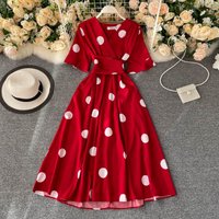 YuooMuoo Chic mode à pois imprimé femmes robe 2025 nouvel été élégant Vintage pansement taille mince grande balançoire longue robe de soirée