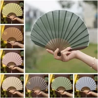 Cute Shell Fan Retro Solid Color Cotton Linen Folding Small Fan Daily Portable Folding Fan