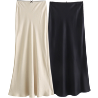 Women's Long Satin Skirts Vintage Chic Spring Fashion High Waist Line H Texture with Decorative Knot New Arrivals