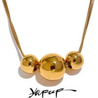 Yhpup 316l Stainless Steel Round Beads Chain Pendant Necklace 18K PVD Plated Metal Women Fashion Daily Trendy Jewelry Gift