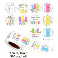 500Pcs Easter Bunny Stickers Roll Colorful Rabbit Paper Decals,Spring Sparkly Self Adhesive Seal Stickers 1inch